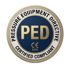 PED certification seal — Pressure Equipment Directive Certified Compliant, CE 0036